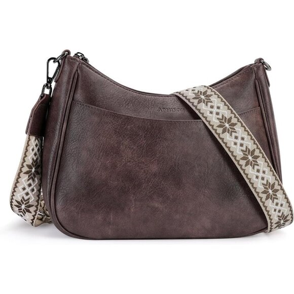 Handbags - Women's Taupe Imported Leather Crossbody With Adjustable Strap Shoulder Handbag